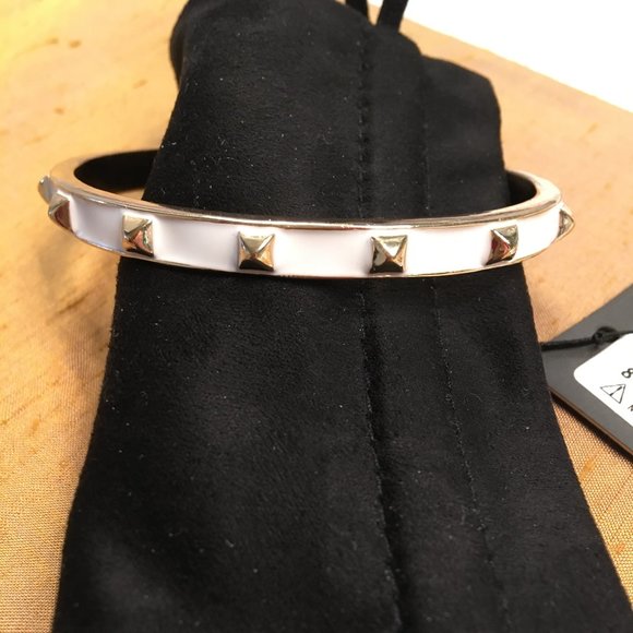 ALLSAINTS Enamel Studded Cuff Bracelet In White + Gold One Size Brand New NWT - Picture 2 of 12